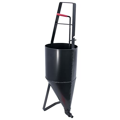 Black metal funnel with handle and stand