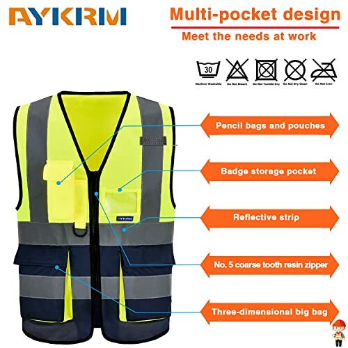 High-visibility safety vest with multiple pockets and reflective strips