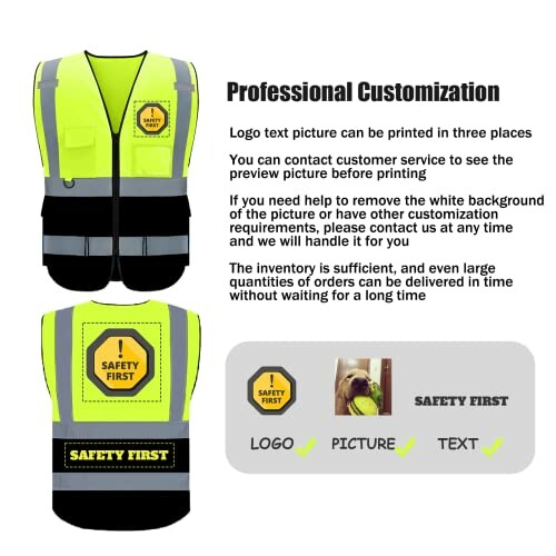 Customizable safety vest with logo and text options