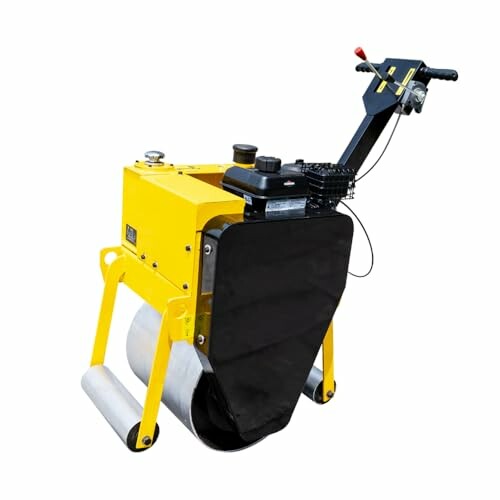 Small yellow road roller with handle